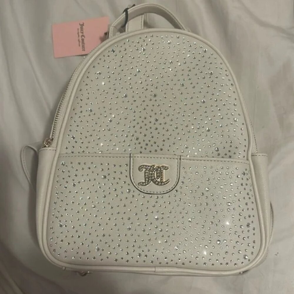 NWT Juicy Couture Silver Bling Cream Mini Backpack Purse - Picture 2 of 2